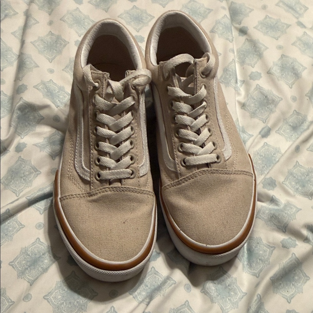 Vans Beige and White Canvas Sneakers